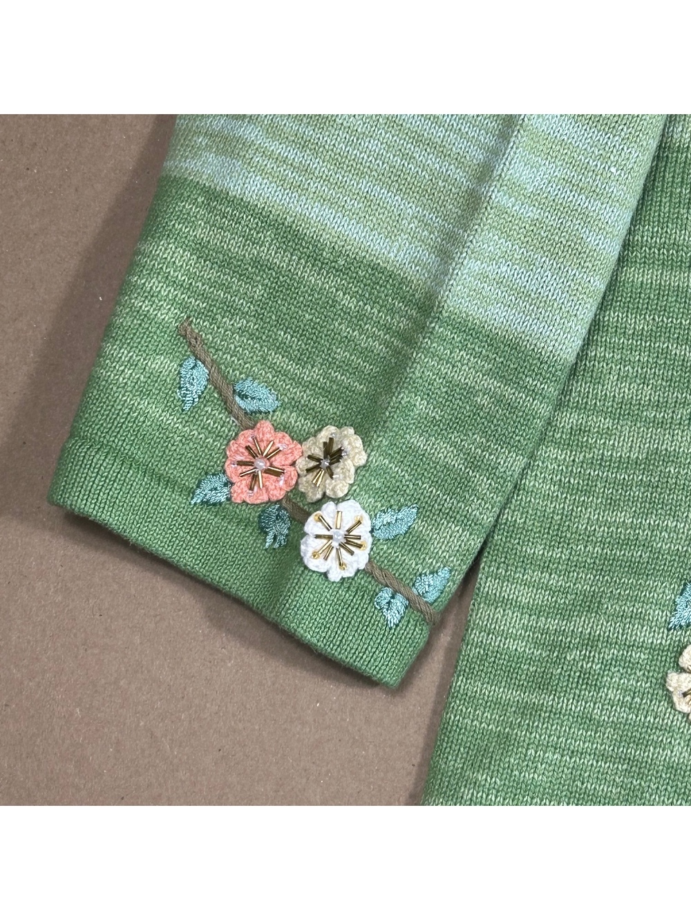 Vintage Storybook Knits Green Floral Embroidered Cardigan Sweater 1X Cottagecore - Picture 5 of 7